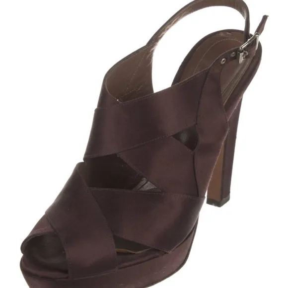 Marni Purple-Brown Satin Strappy Peep Toe Slingback Platform Sandals EU 38.5
