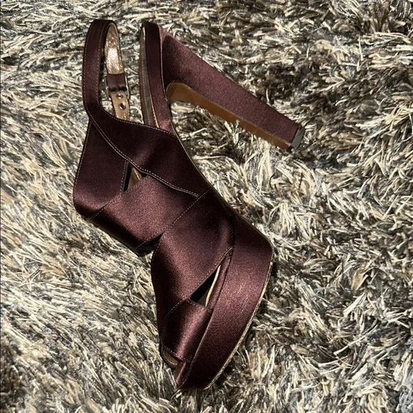 Marni Purple-Brown Satin Strappy Peep Toe Slingback Platform Sandals EU 38.5