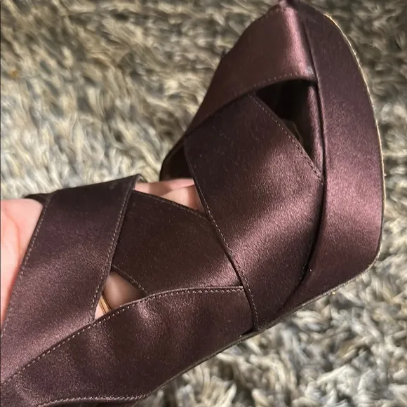 Marni Purple-Brown Satin Strappy Peep Toe Slingback Platform Sandals EU 38.5