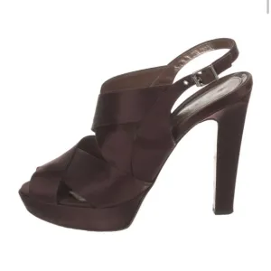 Marni Purple-Brown Satin Strappy Peep Toe Slingback Platform Sandals EU 38.5