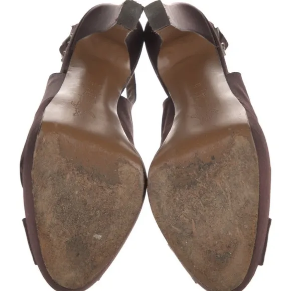 Marni Purple-Brown Satin Strappy Peep Toe Slingback Platform Sandals EU 38.5
