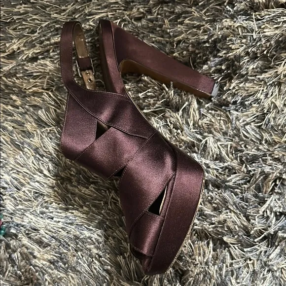 Marni Purple-Brown Satin Strappy Peep Toe Slingback Platform Sandals EU 38.5