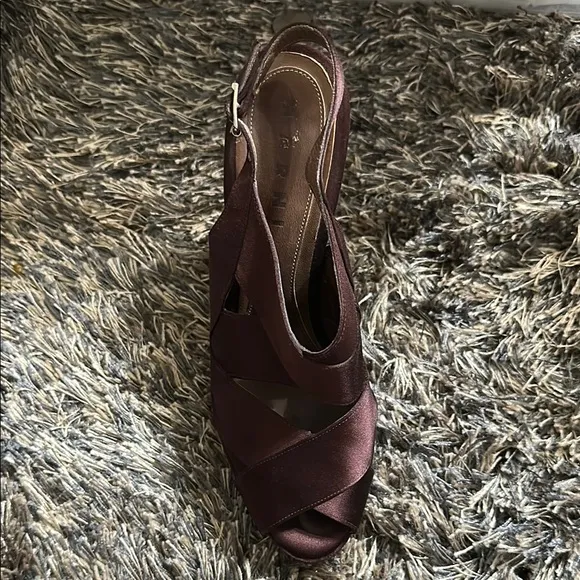 Marni Purple-Brown Satin Strappy Peep Toe Slingback Platform Sandals EU 38.5