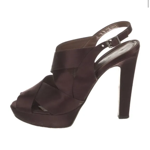Marni Purple-Brown Satin Strappy Peep Toe Slingback Platform Sandals EU 38.5