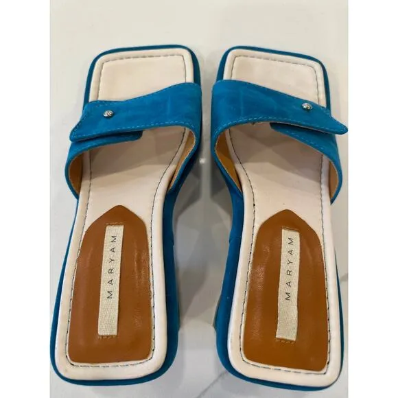 Maryam Eva Mule Sandals Turquoise Size 35 designer suede leather