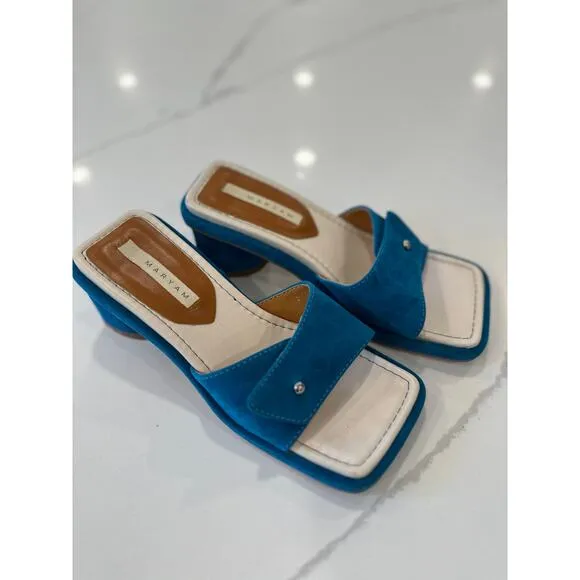 Maryam Eva Mule Sandals Turquoise Size 35 designer suede leather