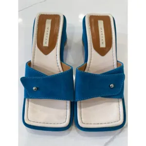 Maryam Eva Mule Sandals Turquoise Size 35 designer suede leather