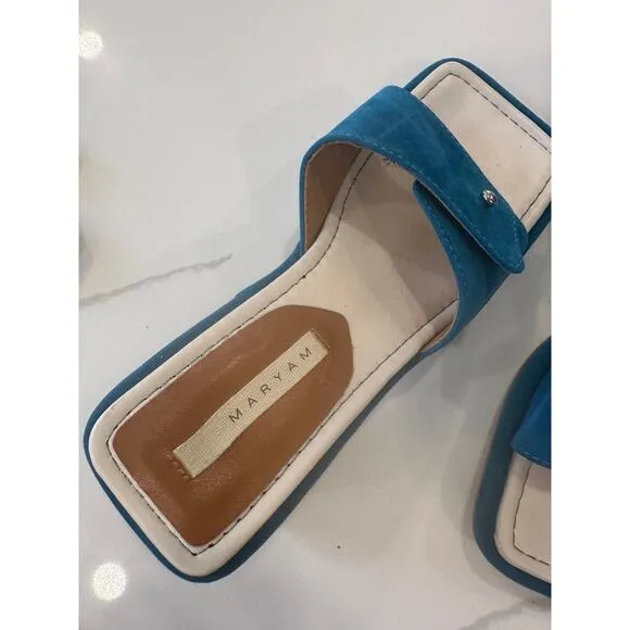 Maryam Eva Mule Sandals Turquoise Size 35 designer suede leather