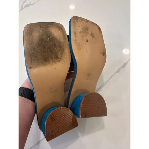 Maryam Eva Mule Sandals Turquoise Size 35 designer suede leather