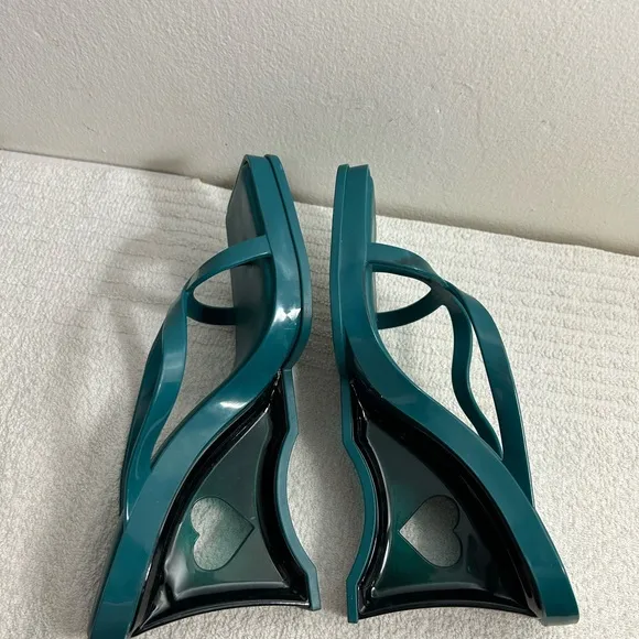 Melissa dark Green Minimalist heels Sandals with Square Toe Sz 5