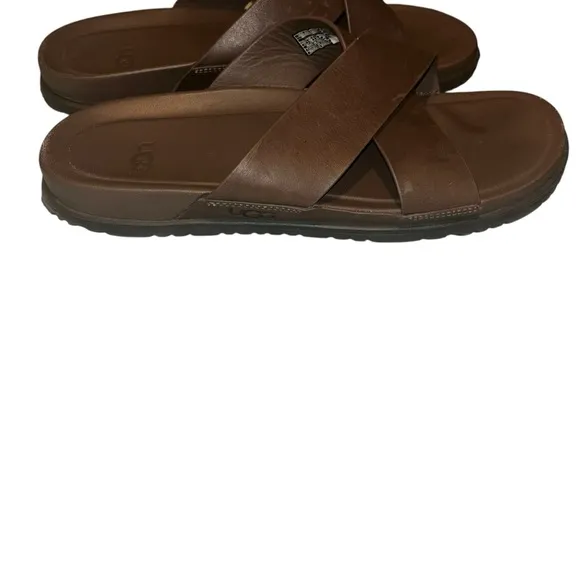 Men UGG Wainscott Slide Brown Leather Sandals slip on shoes size 11 flip flops