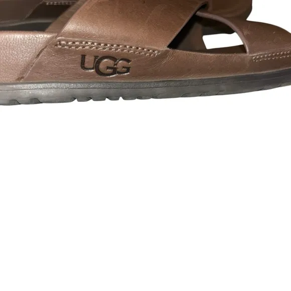 Men UGG Wainscott Slide Brown Leather Sandals slip on shoes size 11 flip flops