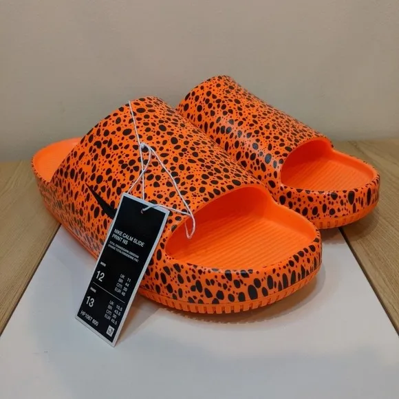 Men's Nike Calm Slide Sandals Print NS Orange Safari Olympics HF1067-800 Size 12