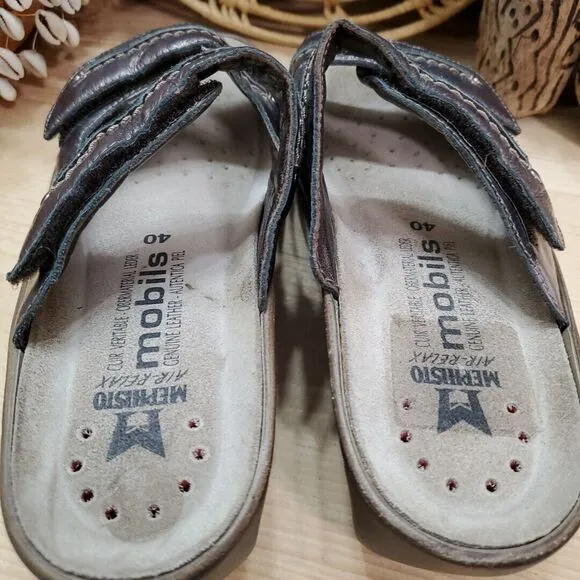 Mephisto Air Relax Mobils Womens 10/40 Wedge Sandals Adj Brown Leather Comfort