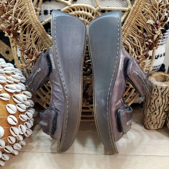 Mephisto Air Relax Mobils Womens 10/40 Wedge Sandals Adj Brown Leather Comfort