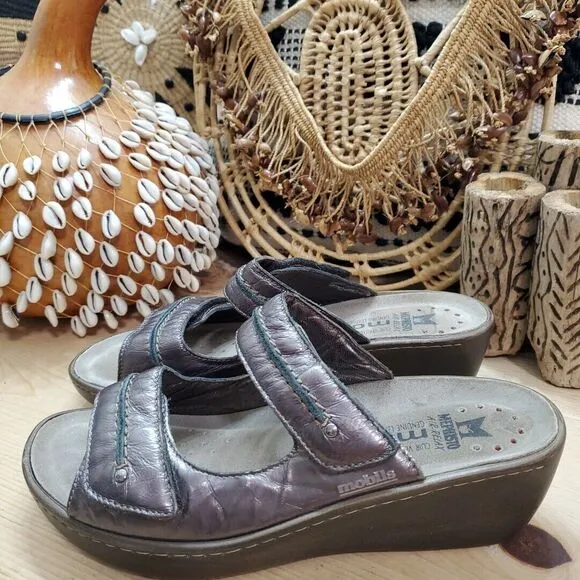 Mephisto Air Relax Mobils Womens 10/40 Wedge Sandals Adj Brown Leather Comfort