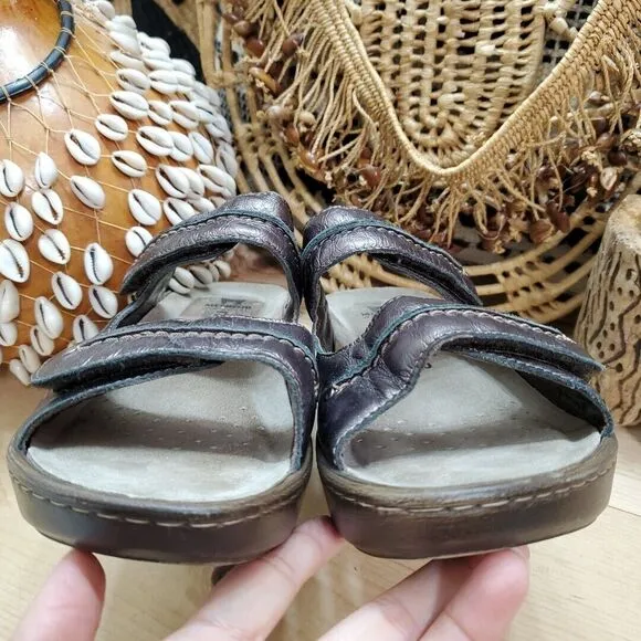 Mephisto Air Relax Mobils Womens 10/40 Wedge Sandals Adj Brown Leather Comfort