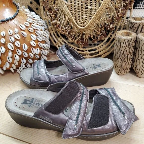 Mephisto Air Relax Mobils Womens 10/40 Wedge Sandals Adj Brown Leather Comfort