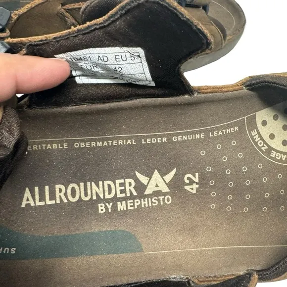 Mephisto Allrounder Leather Climasole Comfort Sandals Mens Brown Size 42