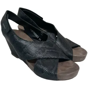 MEPHISTO Black Snake Belina Python Slingback Wedge Sandals Size 39 US 9
