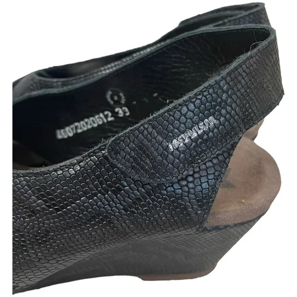 MEPHISTO Black Snake Belina Python Slingback Wedge Sandals Size 39 US 9