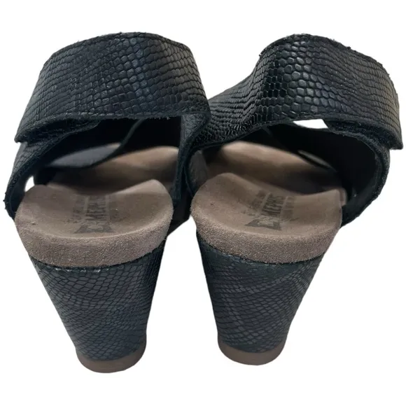MEPHISTO Black Snake Belina Python Slingback Wedge Sandals Size 39 US 9