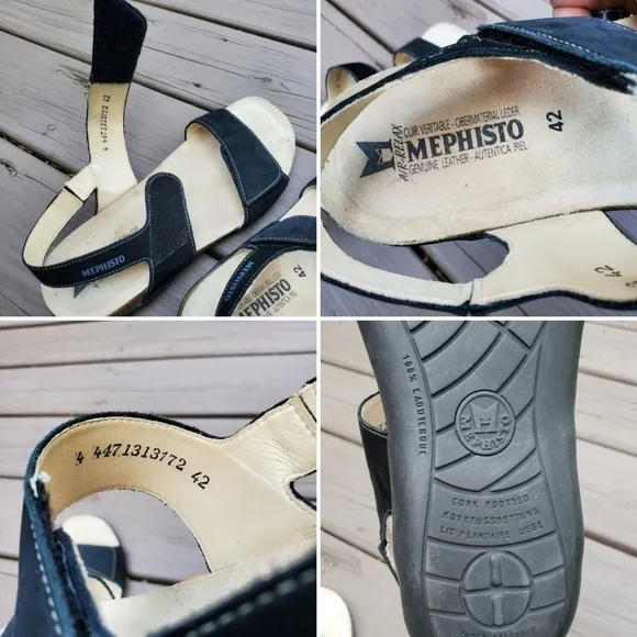 Mephisto Comfort Agave Black Bucksoft Nubuck Suede Leather 2 Strap Sandals 42