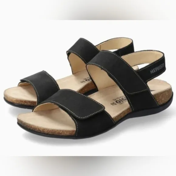 Mephisto Comfort Agave Black Bucksoft Nubuck Suede Leather 2 Strap Sandals 42