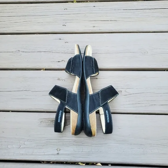 Mephisto Comfort Agave Black Bucksoft Nubuck Suede Leather 2 Strap Sandals 42