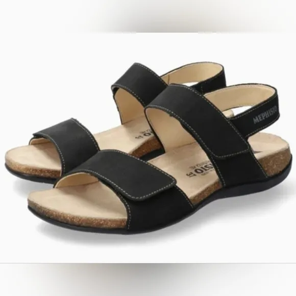 Mephisto Comfort Agave Black Bucksoft Nubuck Suede Leather 2 Strap Sandals 42