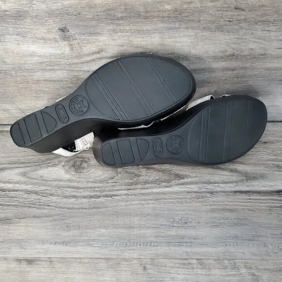 Mephisto Grey Leather Snake Print Wedge Sandals
