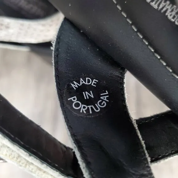 Mephisto Grey Leather Snake Print Wedge Sandals
