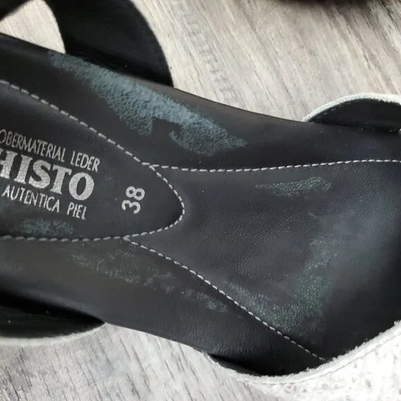 Mephisto Grey Leather Snake Print Wedge Sandals