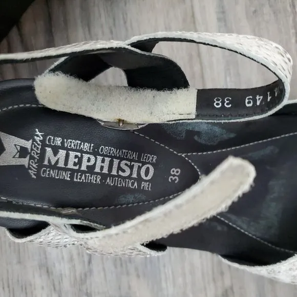 Mephisto Grey Leather Snake Print Wedge Sandals