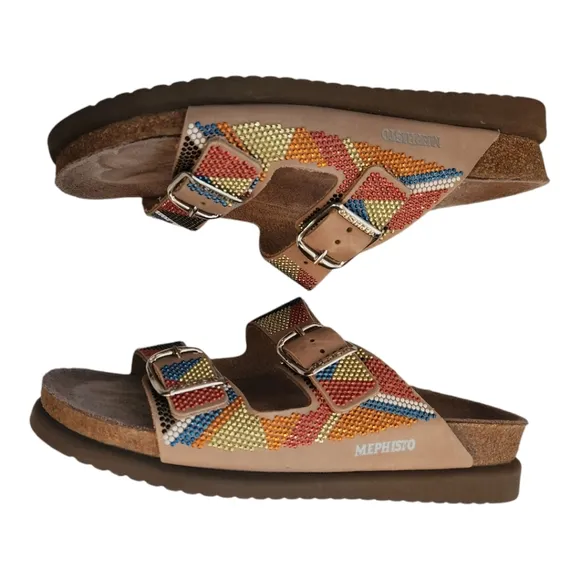 Mephisto Harmony Multi Color Beaded Studded Slip On Sandals Size 37