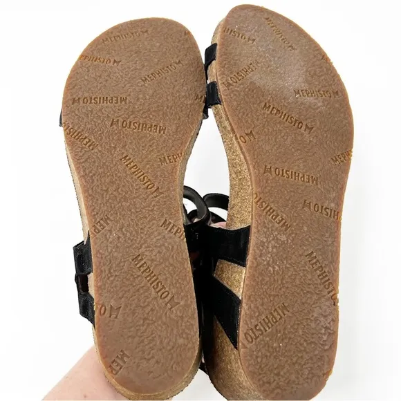 Mephisto Minoa Black Liz Cork Wedge Sandals Size 42