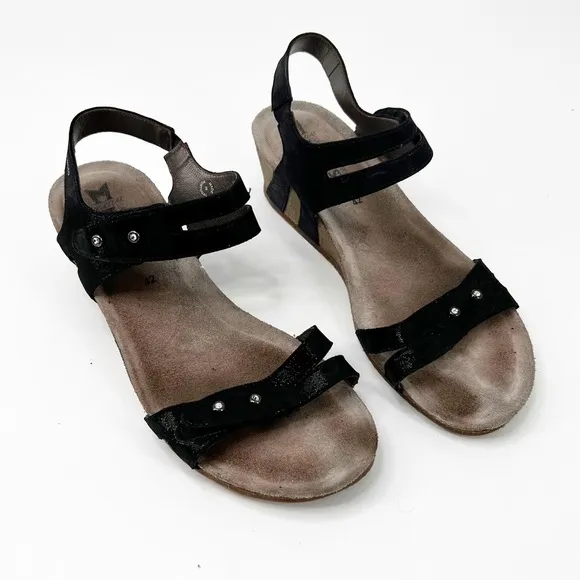 Mephisto Minoa Black Liz Cork Wedge Sandals Size 42
