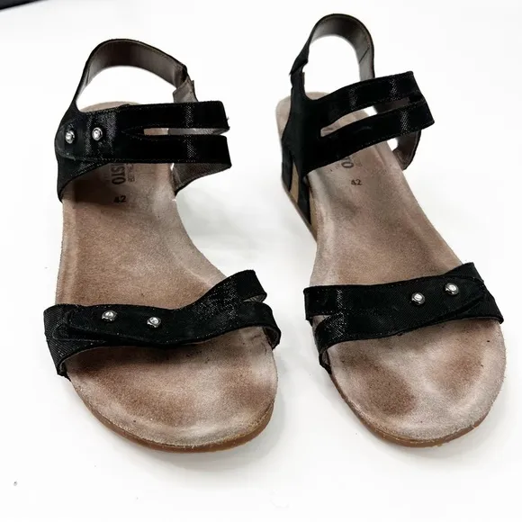 Mephisto Minoa Black Liz Cork Wedge Sandals Size 42