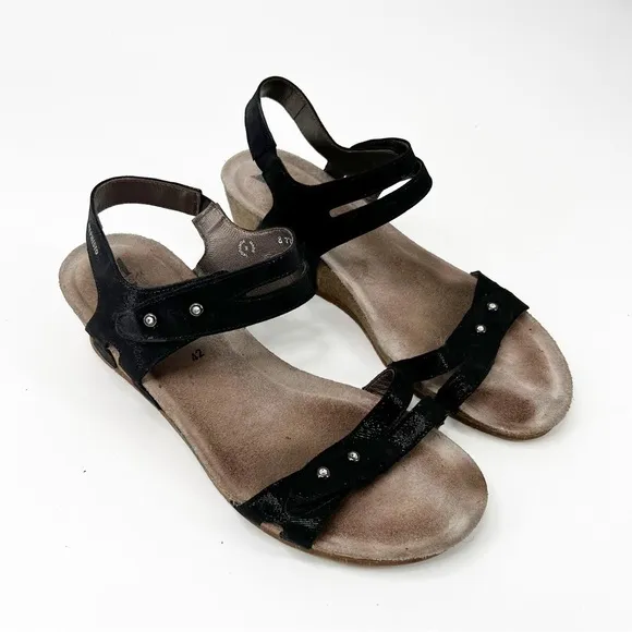 Mephisto Minoa Black Liz Cork Wedge Sandals Size 42