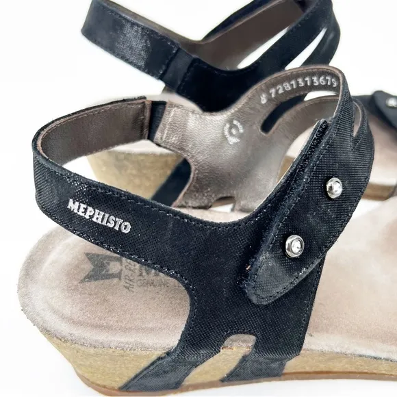 Mephisto Minoa Black Liz Cork Wedge Sandals Size 42