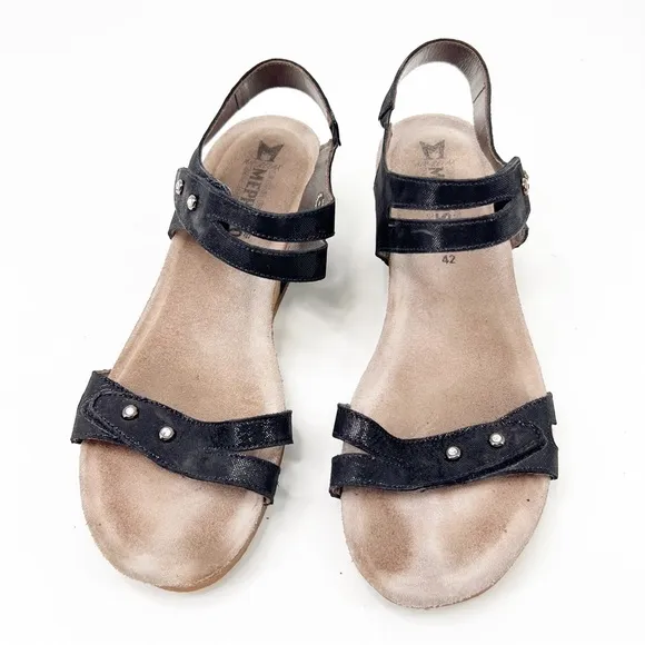 Mephisto Minoa Black Liz Cork Wedge Sandals Size 42
