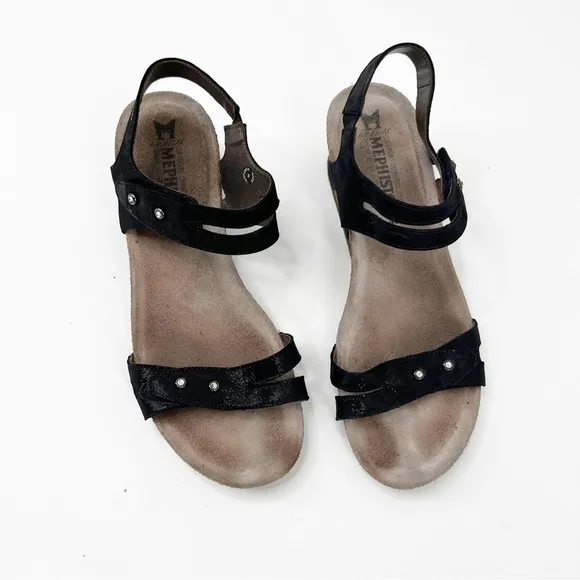 Mephisto Minoa Black Liz Cork Wedge Sandals Size 42