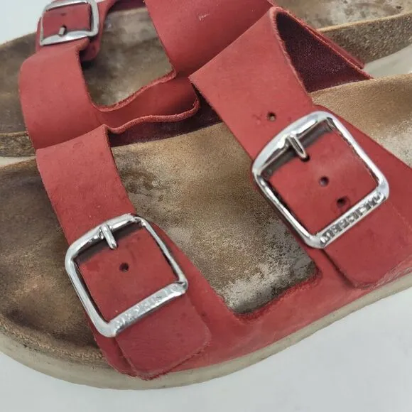 Mephisto Sandals Women EU38 US8 Red Scarlet Nubuck Leather Harmony Comfort Slide