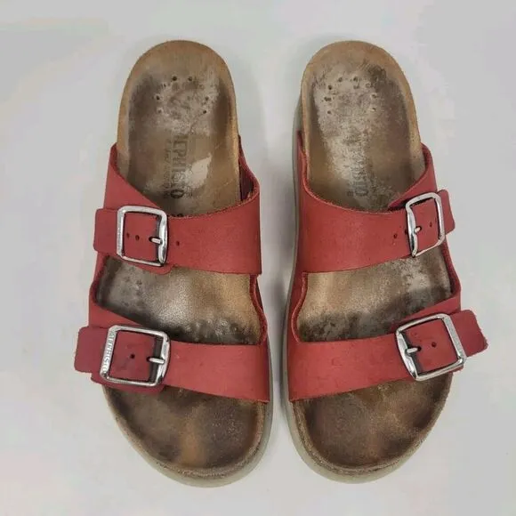 Mephisto Sandals Women EU38 US8 Red Scarlet Nubuck Leather Harmony Comfort Slide