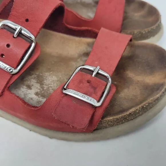 Mephisto Sandals Women EU38 US8 Red Scarlet Nubuck Leather Harmony Comfort Slide