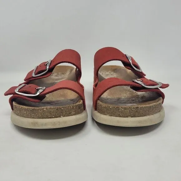Mephisto Sandals Women EU38 US8 Red Scarlet Nubuck Leather Harmony Comfort Slide