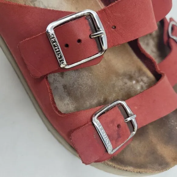 Mephisto Sandals Women EU38 US8 Red Scarlet Nubuck Leather Harmony Comfort Slide