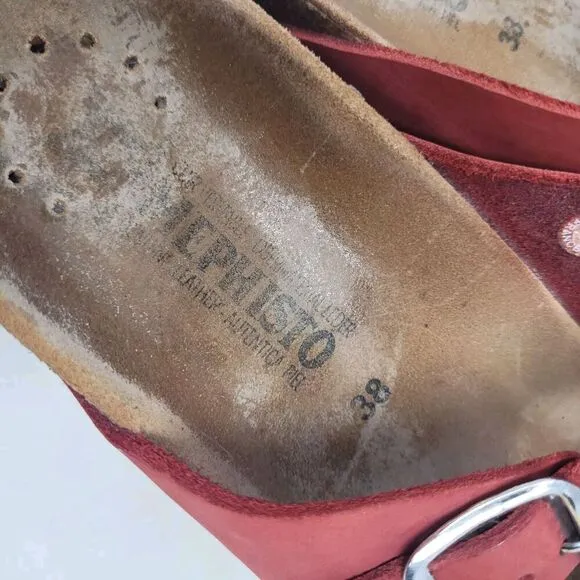 Mephisto Sandals Women EU38 US8 Red Scarlet Nubuck Leather Harmony Comfort Slide