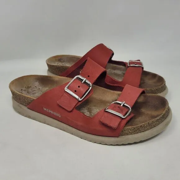 Mephisto Sandals Women EU38 US8 Red Scarlet Nubuck Leather Harmony Comfort Slide