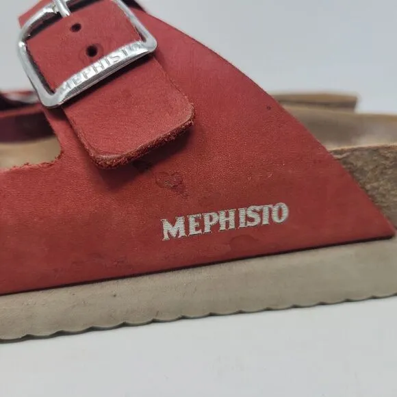 Mephisto Sandals Women EU38 US8 Red Scarlet Nubuck Leather Harmony Comfort Slide